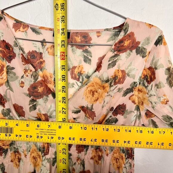 Rue21 Dress Womens Medium Yellow Cream Floral Long Sleeve Split Smock Waist - Picture 8 of 11